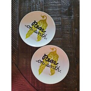 Crate & Barrel Vegetable Pun Appetizer Snack Plates Veggies White Green Decor